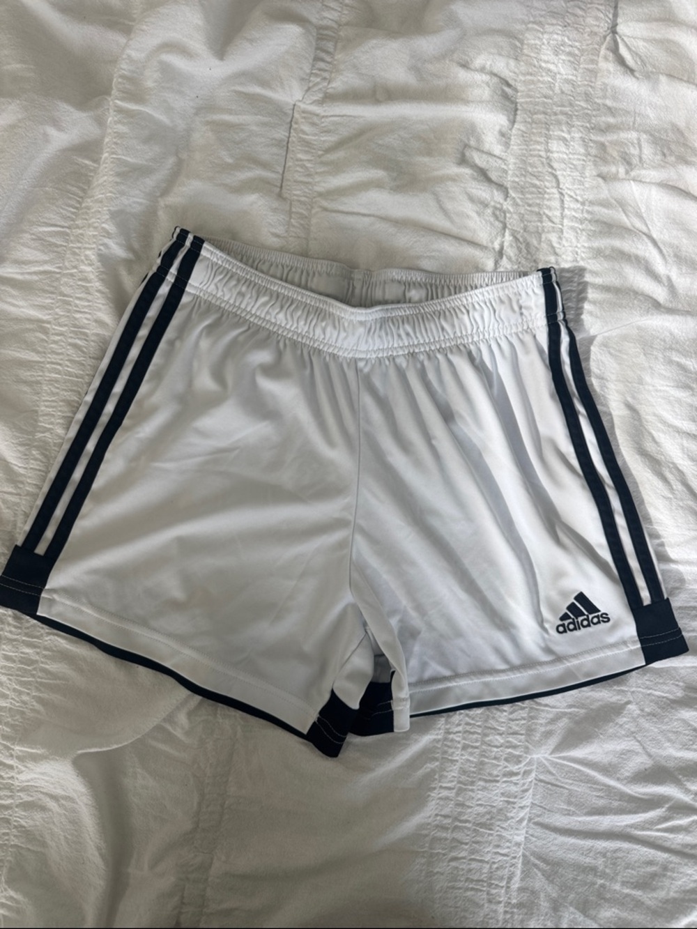 adidas White Athletic Shorts with Black Stripes